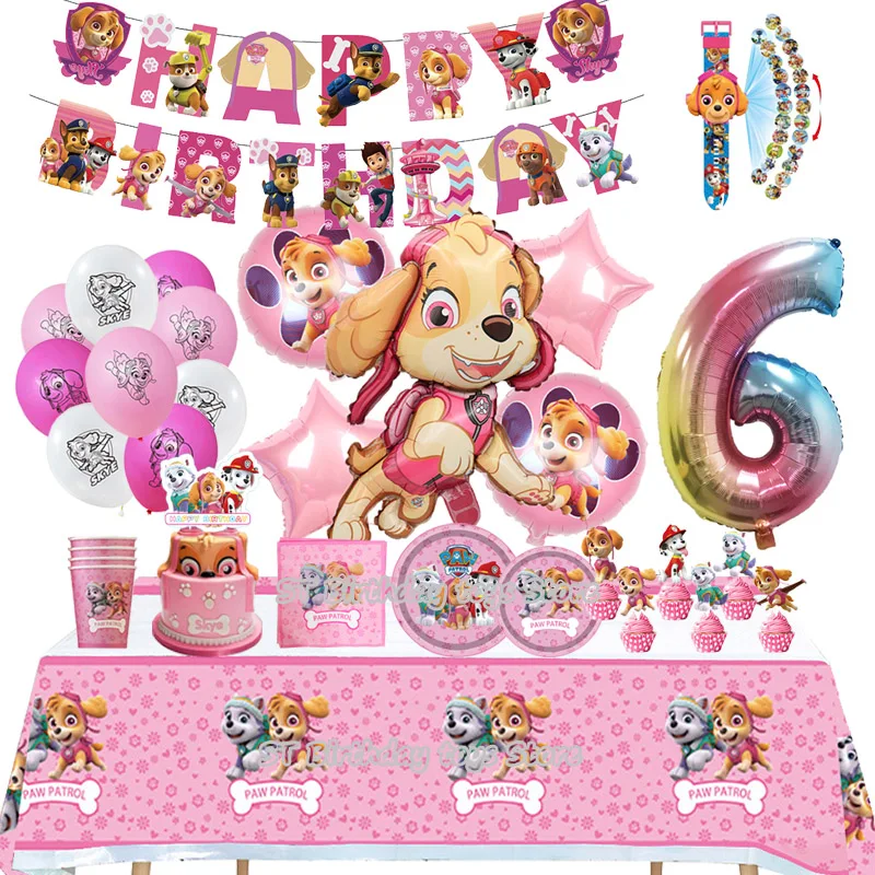 Pink PAW Patrol Skye Theme Birthday Party Decorations Kids Birthday Gift Toy Latex Aluminum Foil Balloon Disposable Tableware