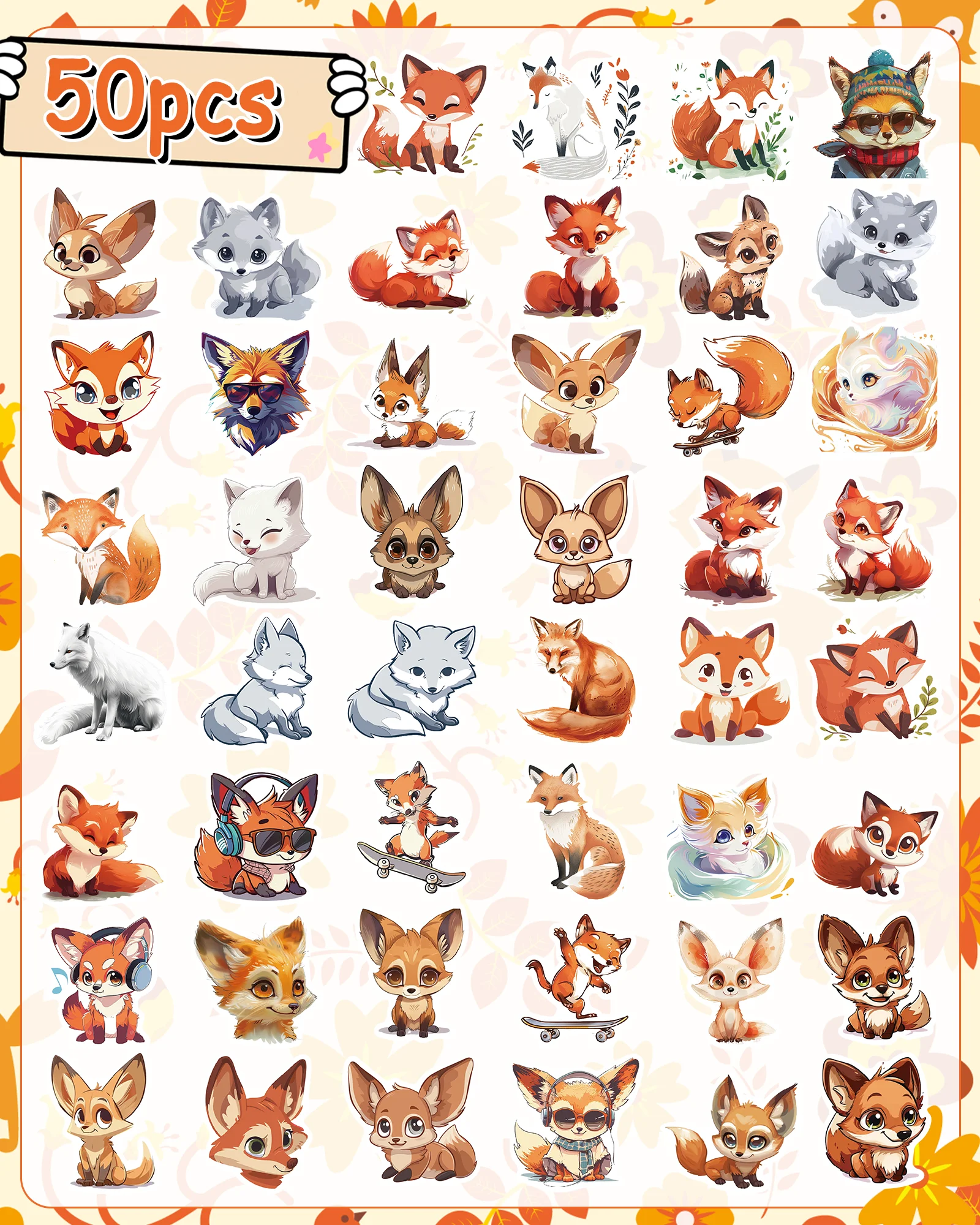 Cute Fox Sticker Cartoon Animals Shape PVC Stationery Stickers Water Cup Suitcase Musical Instrument Decoration Sticker Gifts
