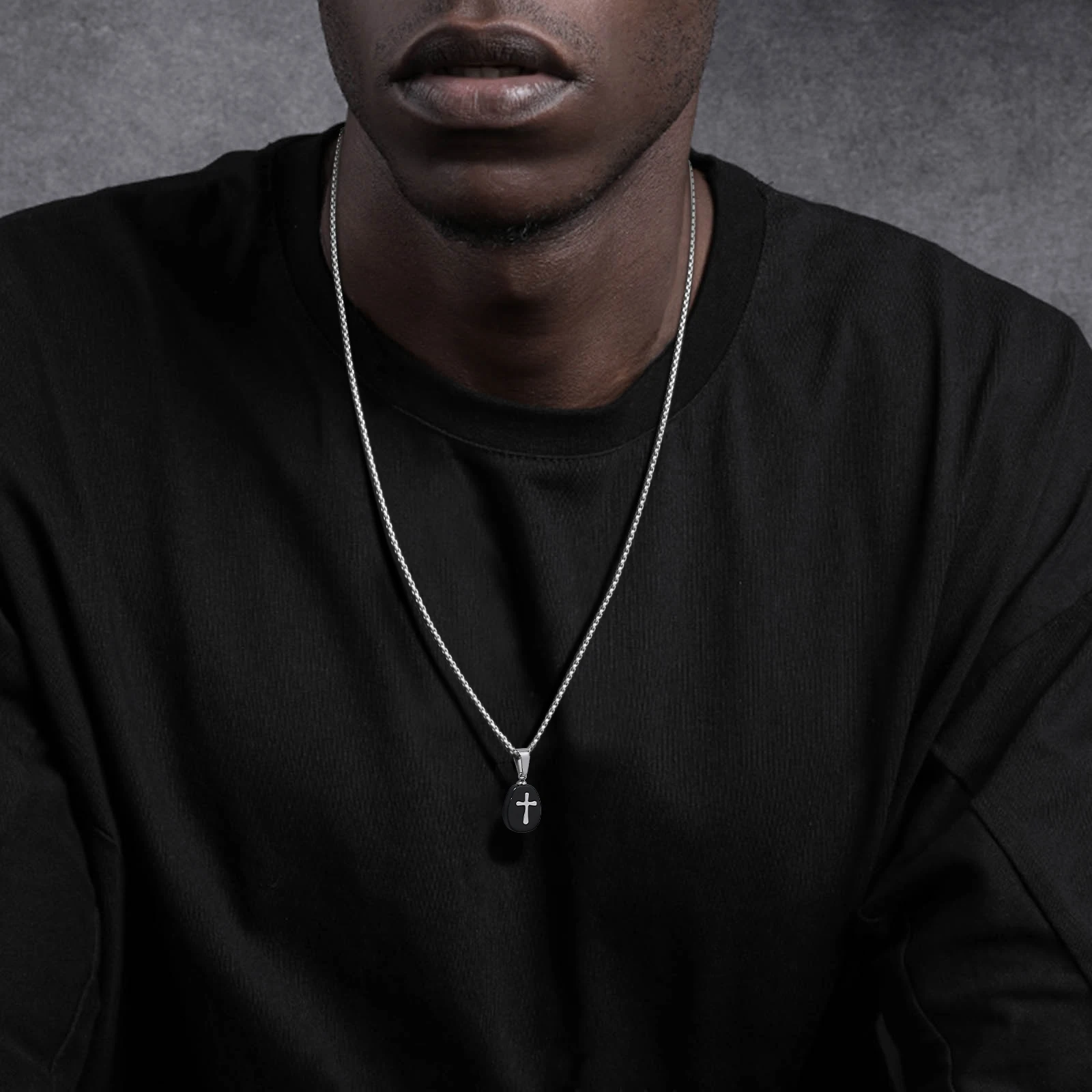 Small Natrual Stone Necklaces for Men Boys,Black Stone Stainless Steel Pendant Necklace,Hip Hop Stylish Jewelry Gifts