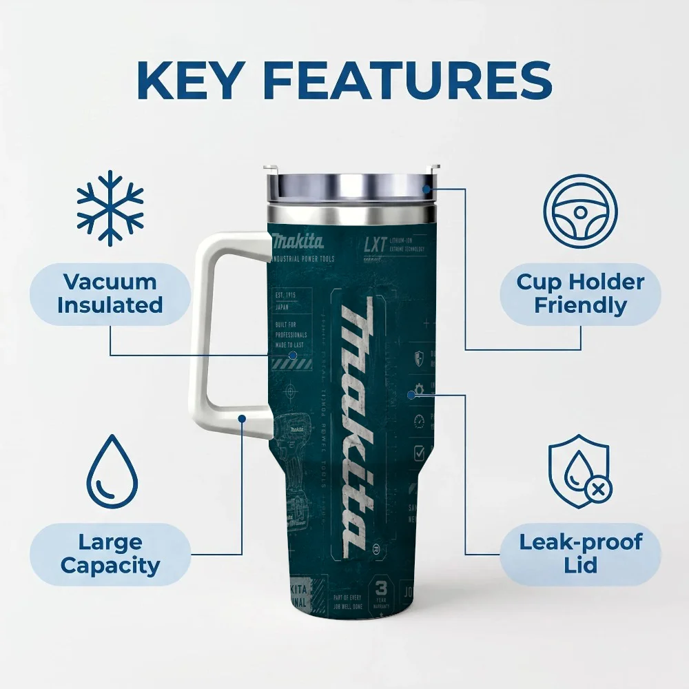 Logo M-Makitas Tool Vacuum Flasks 40oz Stainless Steel Insulated Tumbler with Handle Straw - view 6