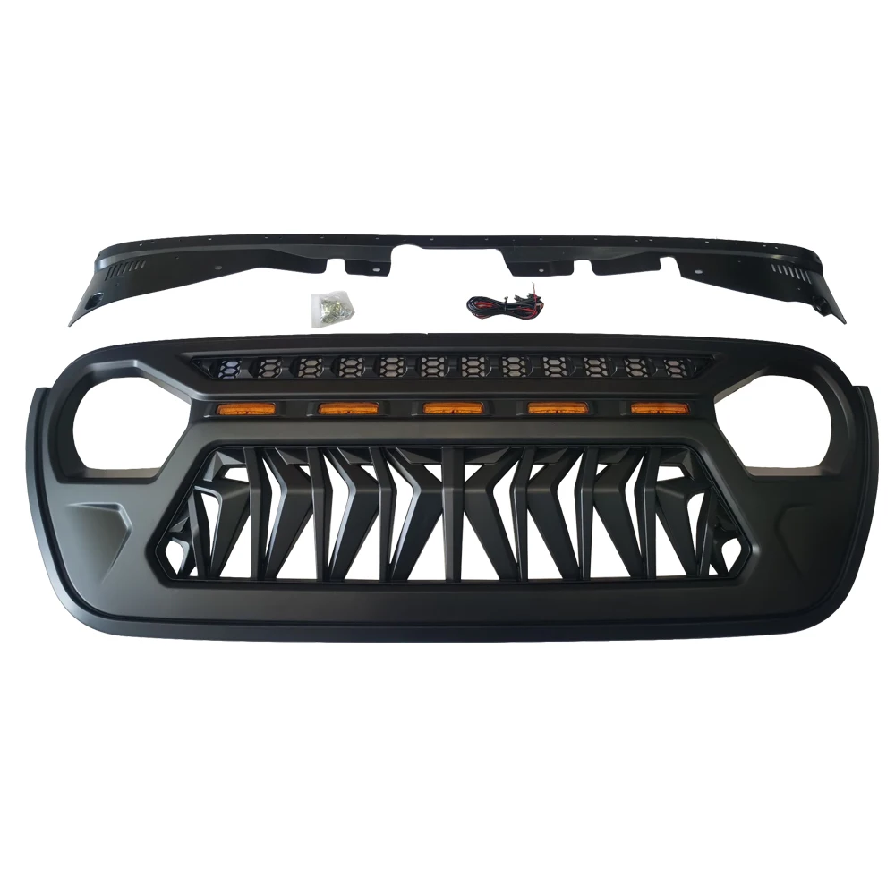 Black Front Grille ABS Grill With Led Light For Jeep Wrangler JL 2018+ JL1264