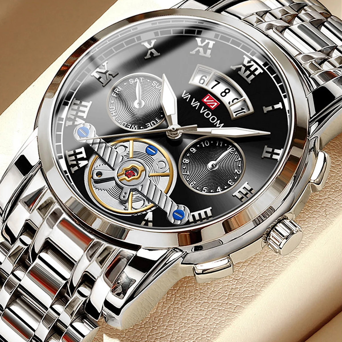 Top Brand Men Watch Pilot Series Silver Stainless Steel Sports Clock Quartz Movement 3Bar Waterproof Military Men Gift Wristatch