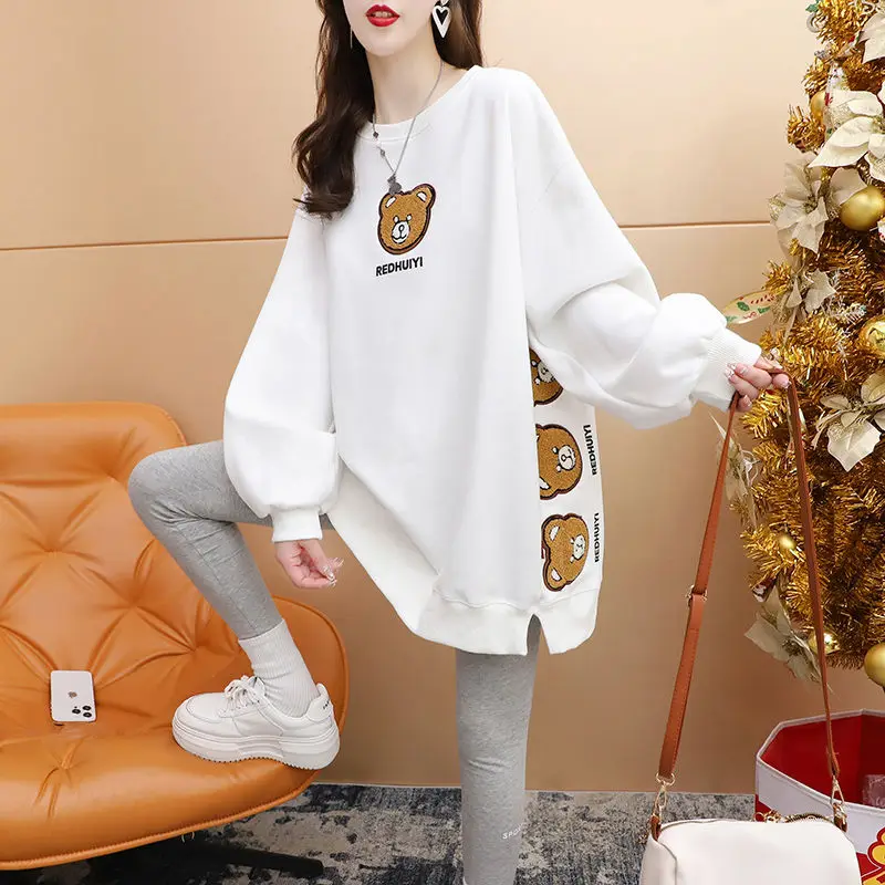 Fashion O-Neck Loose Embroidery Cartoon Sweatshirts Female Clothing 2023 Autumn Winter Oversized Korean Tops Casual Sweatshirts