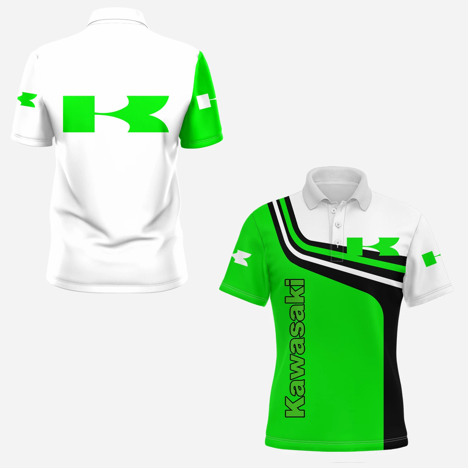 

Summer New Men's 3D Printed Kawasaki Motorcycle Polo Shirt Men Street Casual Sports Fashion Button Polo Shirt