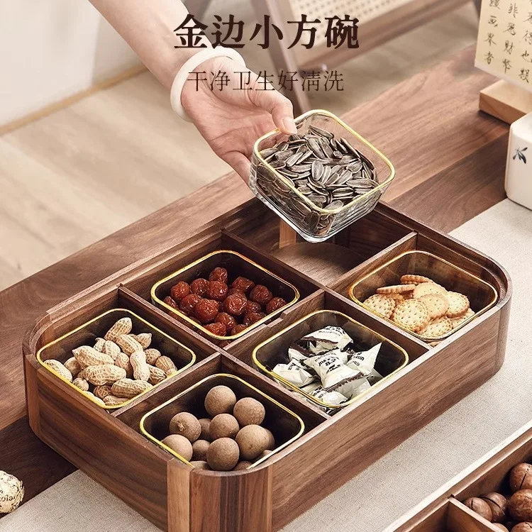 Suitable for new Chinese light luxury multi-layer snack storage candy box living room household solid wood nuts dried fruit coff