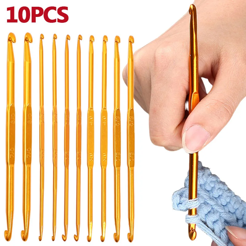 1-10pcs/lot Metal Handle Crochet Hook Needles Set Crocheting Needle Tool Sweater Knitting Home DIY Crafts Sewing Accessories