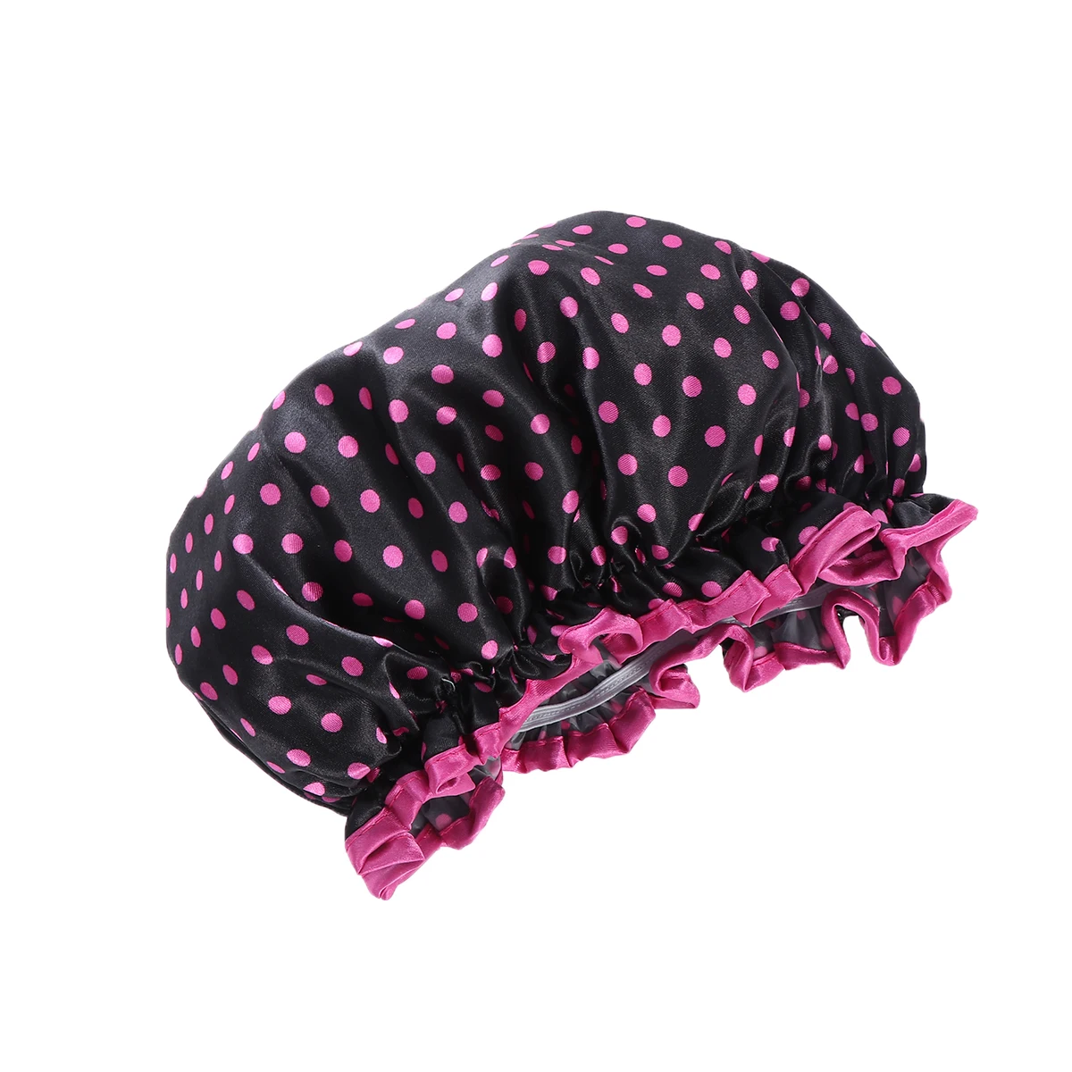 

2pcs Shower Hat Bath Cap Waterproof Elastic Detachable Double Layer Satin Bathing Hair Cap Dot Bowknot Kitchen Dust Home