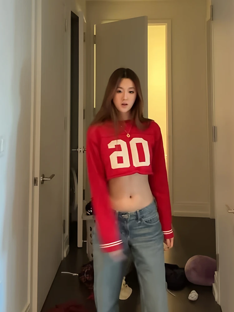 

Американский красный вязаный свитер с диагональным принтом, свободный, в стиле оверсайз, из хлопка, с длинными рукавами, круглым вырезом, теплый, повседневная верхняя одежда