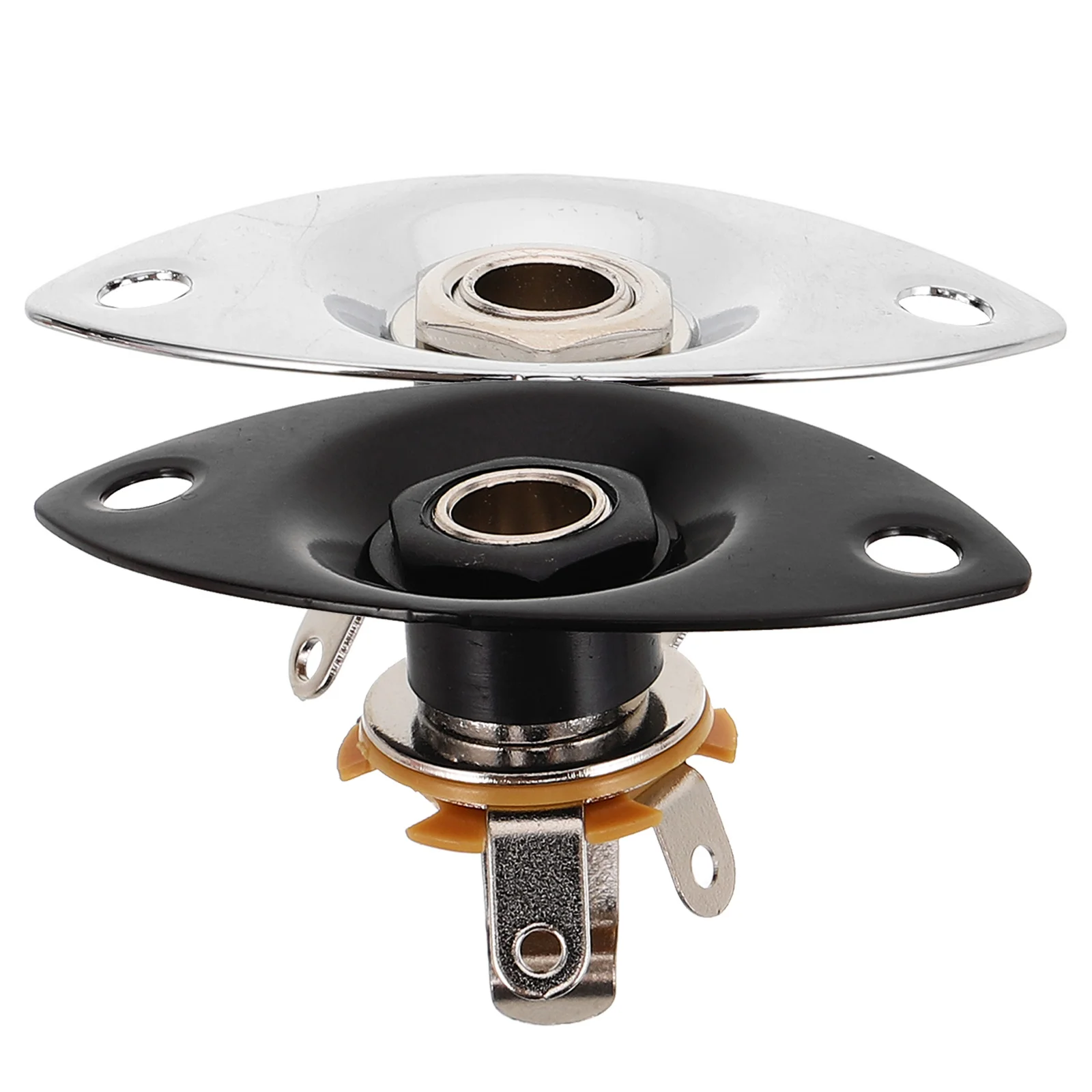 

2pcs Electric Jack Plate 6.35Mm Oval Output Socket Silver Black Metal Replacement Parts For Guitar Bass Ukulele Curved Socket