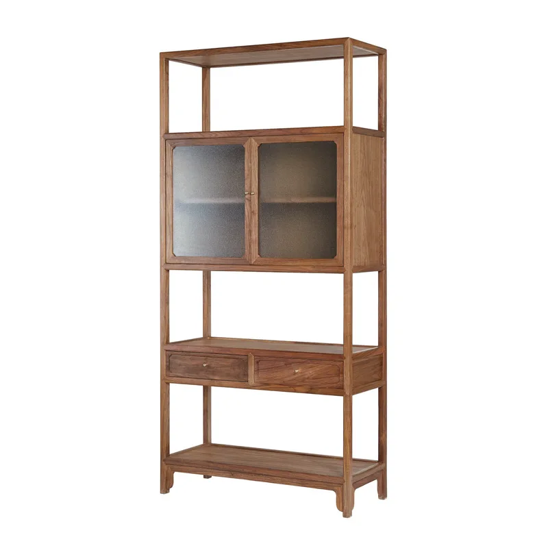 

Shelf Double Cabinet Door Light Luxury Bookshelf Glass Bookcase Antique Furniture