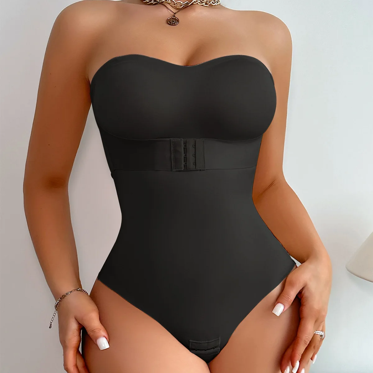 Womens Invisible Shoulder Strap Bodysuit Sexy Lingerie Basic Non-slip Strip Abdominal Breasted Compression Waist Corset Jumpsuit