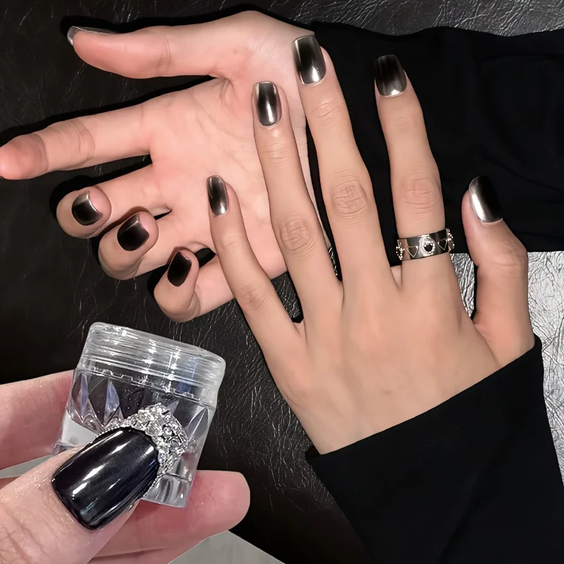 Polvo mágico negro súper espejo, botella de diamante, crea un efecto súper espejo, arte de salón de uñas DIY, sin fragancia, adecuado para