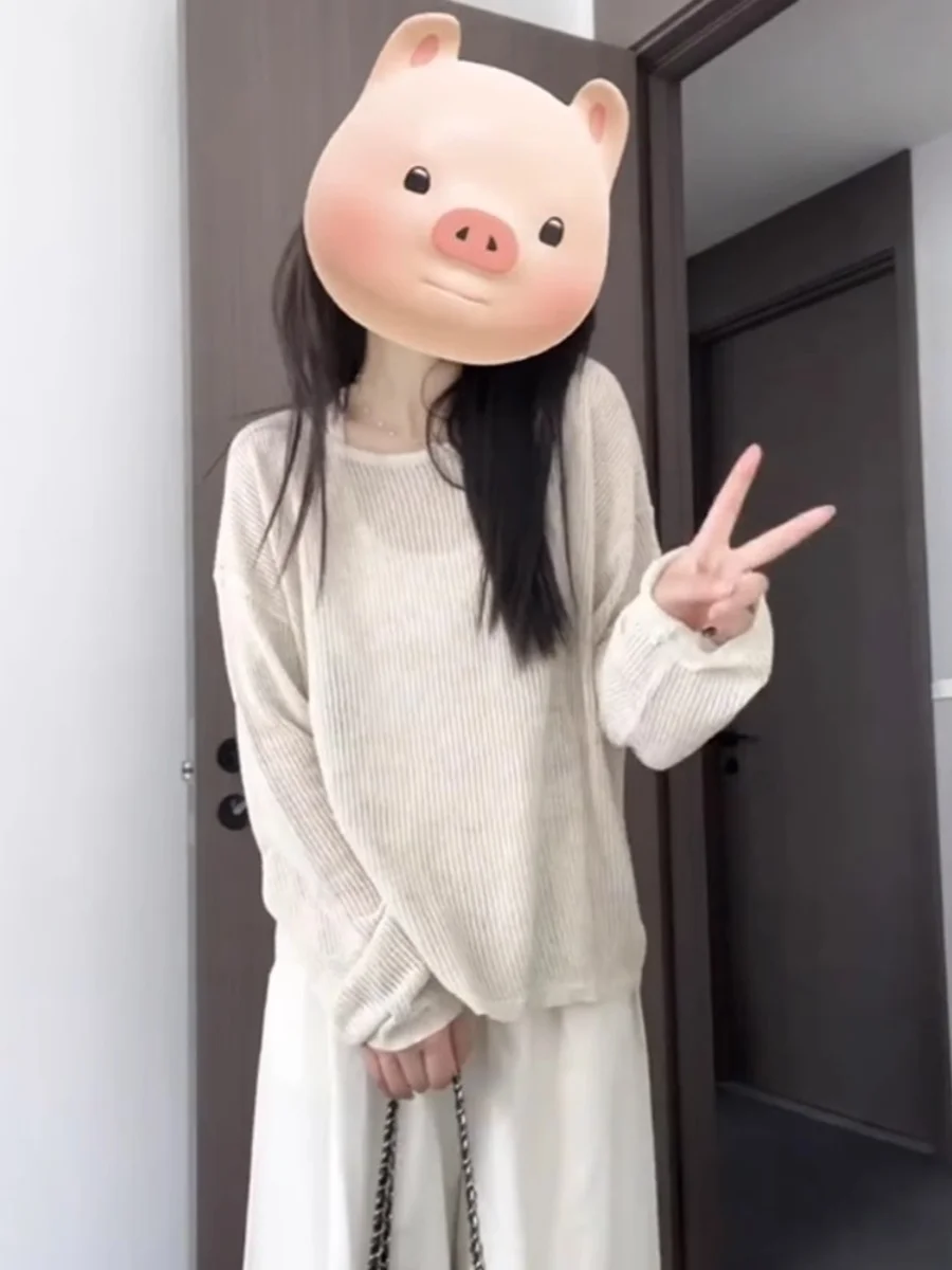 

Women's Summer Long Sve Knitted Hollow out Loose Base irt Sun Protection Cover up Korean Sle Commute Faion