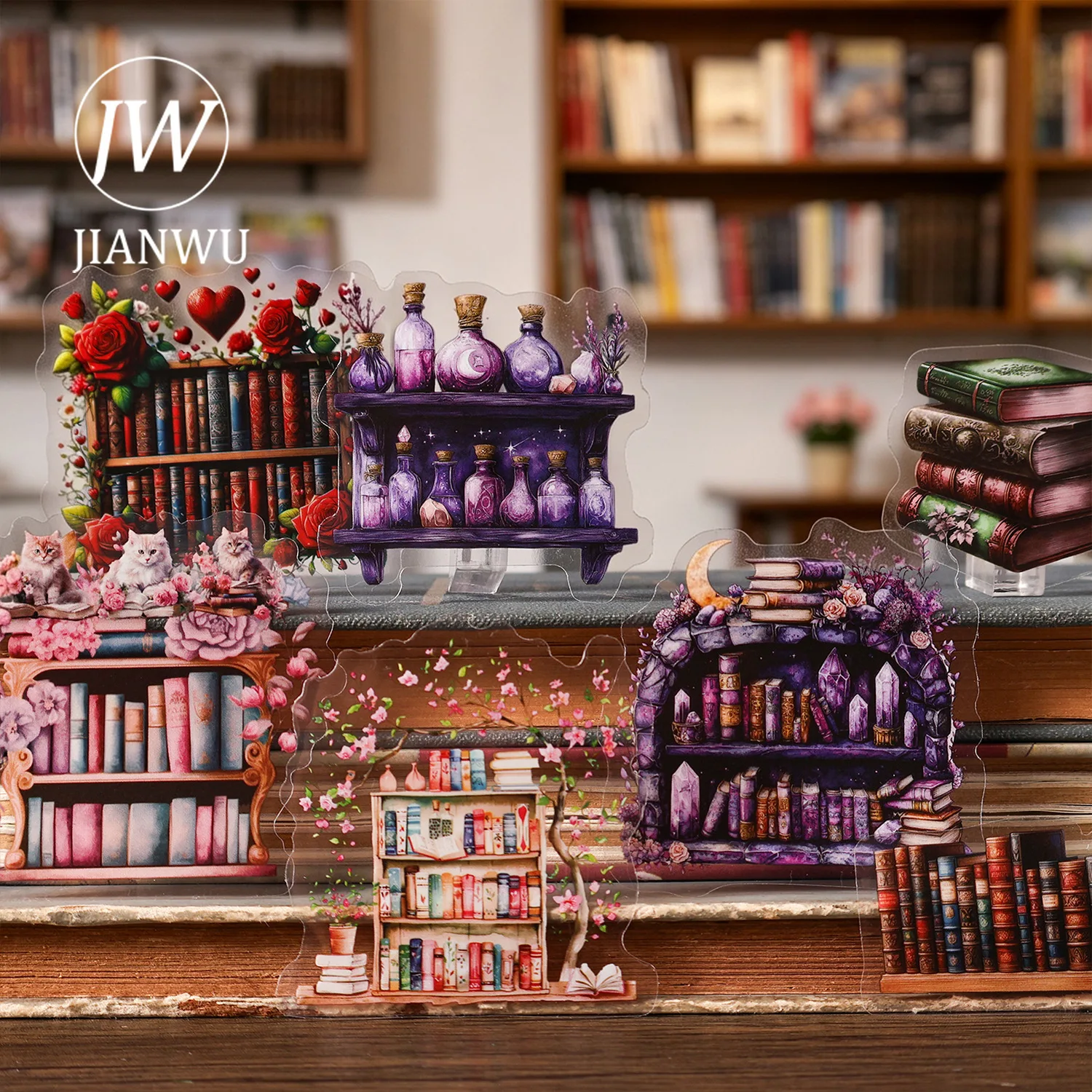 JIANWU Attic Book Collection Series Vintage Flower Book Landscape Material Collage PET Sticker Creative DIY Journal Stationery