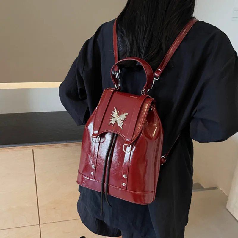 Mochilas de couro PU de design retrô para mulheres, alta capacidade, bolsa de viagem feminina, moda coreana, mochila inverno Y2K, 2021