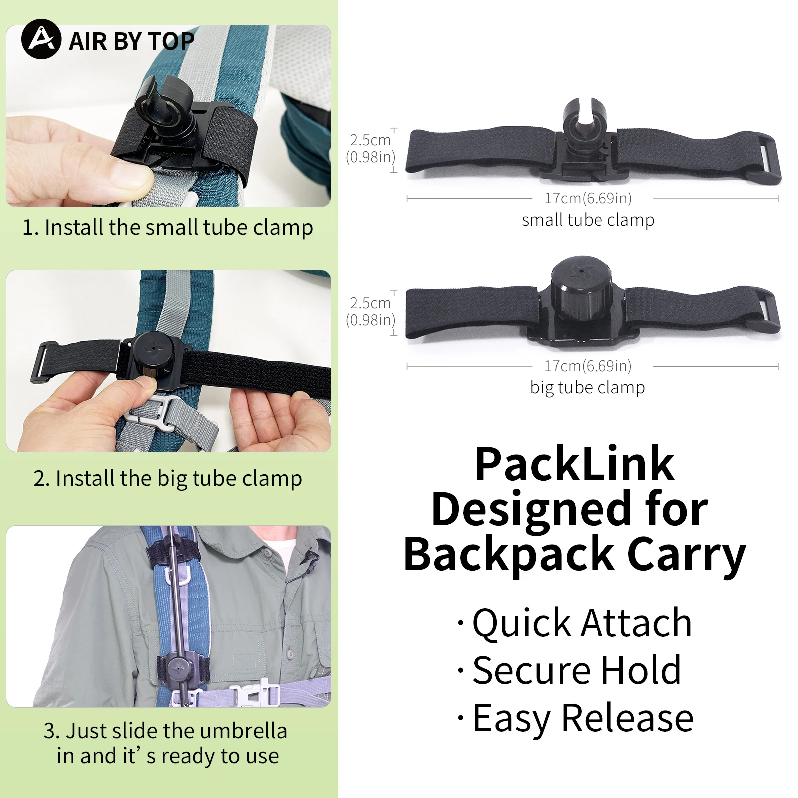 Clip para Paraguas de Mochila AIR BY TOP, Manos Libres, Ligero, para Senderismo al Aire Libre, Dispositivo Fijo para Sujetar Paraguas, para Facilitar el Trekking