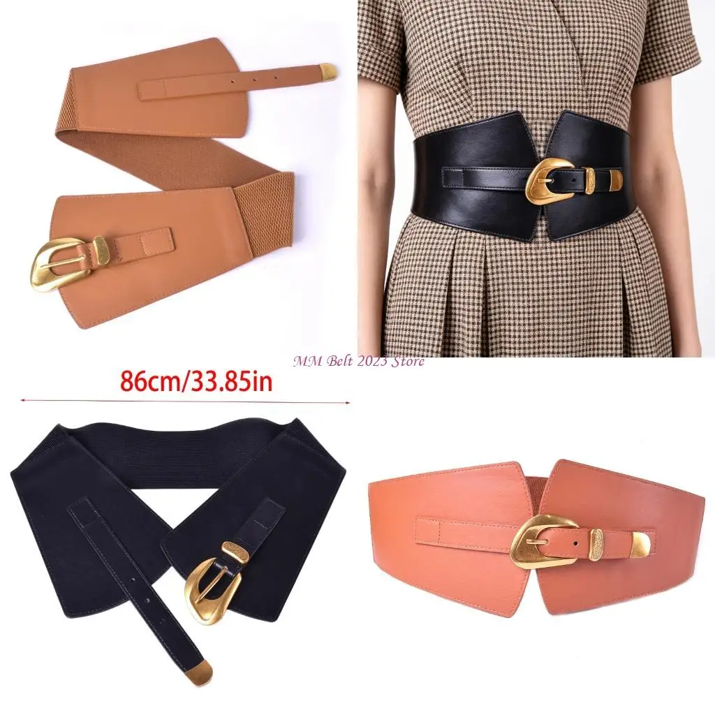 

49ME All Matching Wide Waist Belt Women PU Leather Elastic Waist Cincher Corset Band