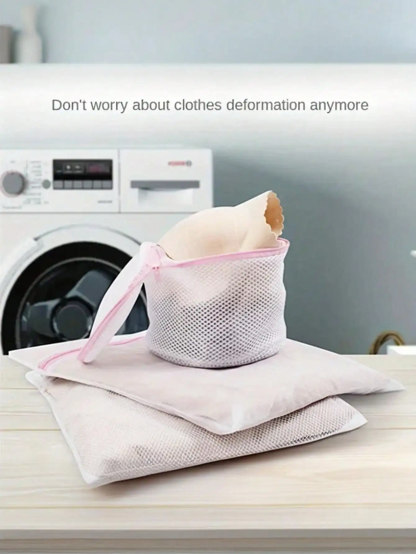 3Pcs Thick Mesh Laundry Bags, Polyester Zipper Washing Protector Bags, Multipurpose Storage Pouches for Clothes, Underwear & Travel Use
