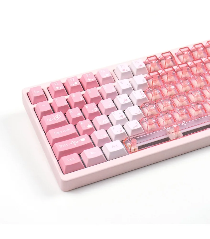 Snow mountain strawberry heartbeat gradual change powder through keycap customization PBT + PC original Wooting magnetic