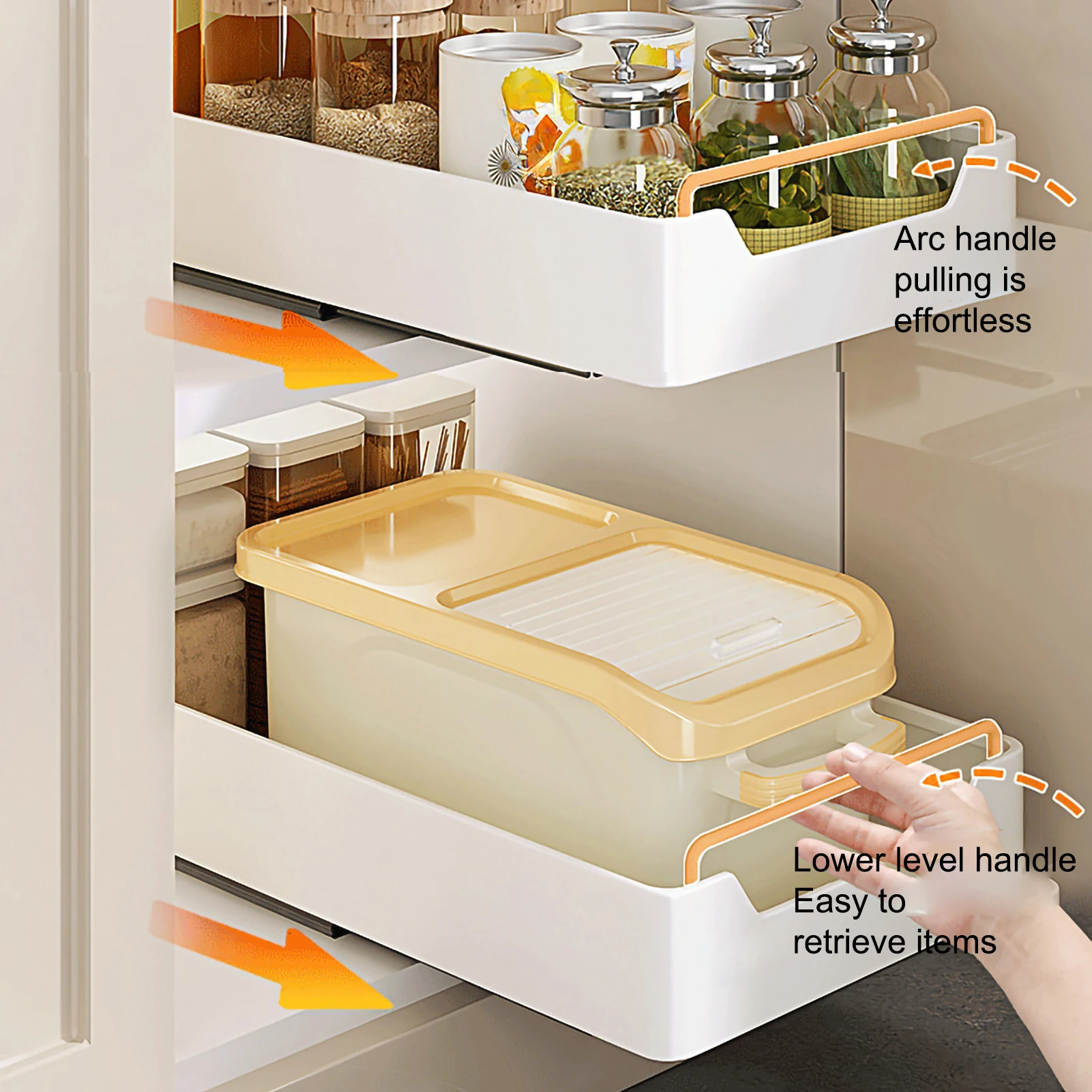 New Kitchen Storage Rack with Slide Rails Pull-out Kitchen Drawer Type Storage Tray Spice Box Storage Rack Cabinets Organizer