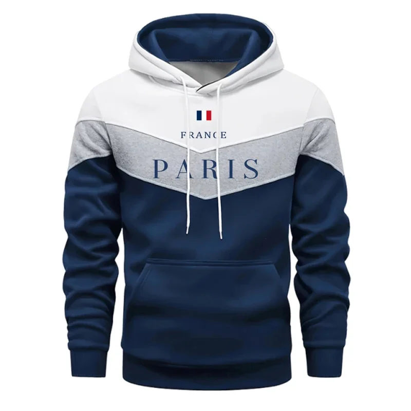 

2025 New men's three-color striped hooded fashion sweatshirt, outdoor autumn and winter warm long-sleeved fitness jacket