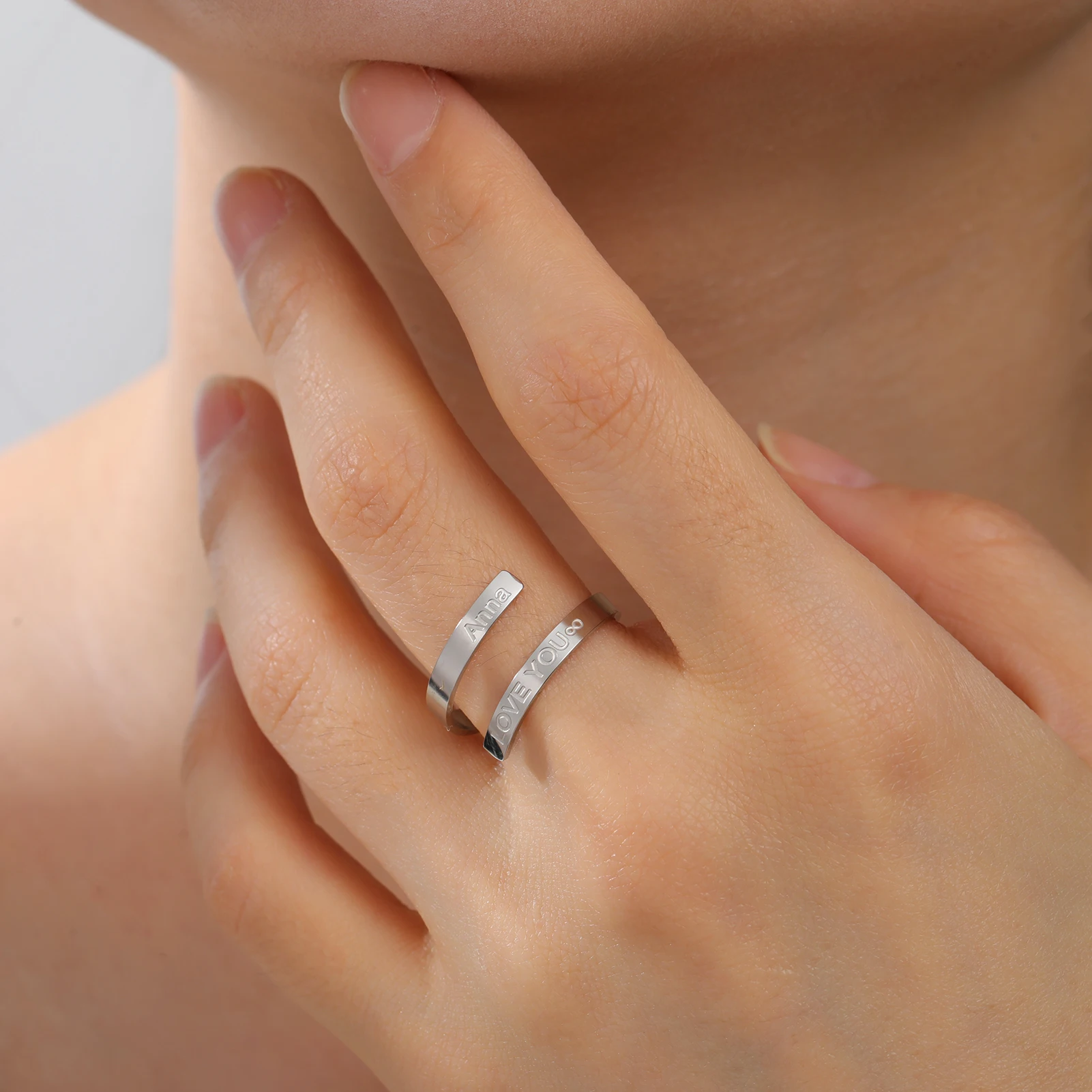 Personalized Name Ring Engraved Sentance Text Logo Open Rings Women Men Stainless Steel Jewelry Customized Party New Year Gifts