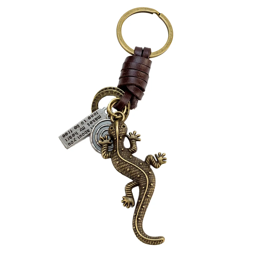 New style creative leather woven keychain - Gecko leather accessory - Cowhide string leash - Car leather keychain pendant - For