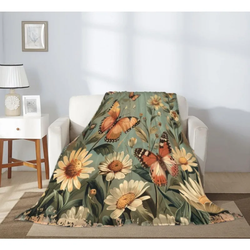 بطانية زهور على شكل فراشة عتيقة، بطانية فائقة النعومة، بطانية سرير فاخرة، أريكة غرفة المعيشة، غرفة النوم، دافئة وخفيفة للجنسين