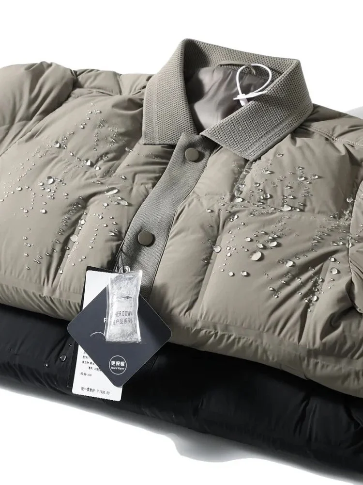 

Outdoor Lightweight Waterproof Windproof Men's down Jaet Collared Workwear Sle Warmth Pure Color Long Sve Regular Fit