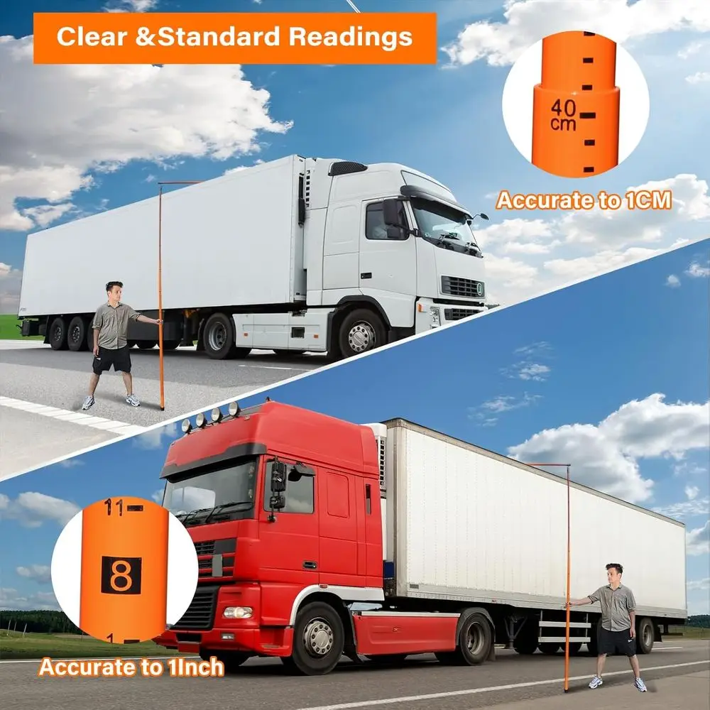 Fiberglass Truck Height Stick for 15FT Load Measurement with Adjustable Pole, Ideal for Car Haulers and Height Measuring Needs