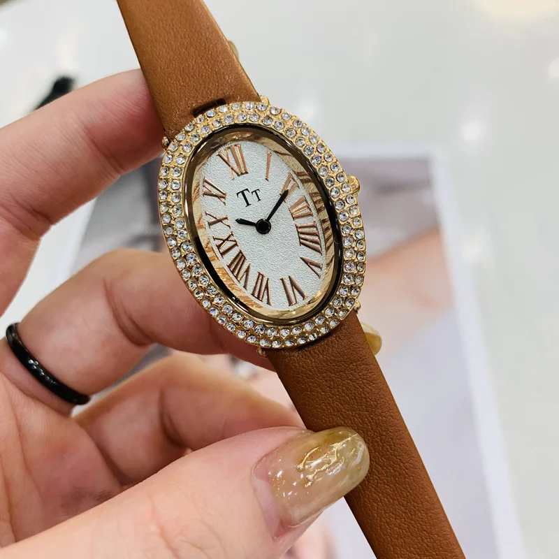 Women Quartz Watch Luxury Orologio Oval Roman Numerals Reloj Vintage Simple Fashion Minimalist Clock Ladies Diamond Wristwatch