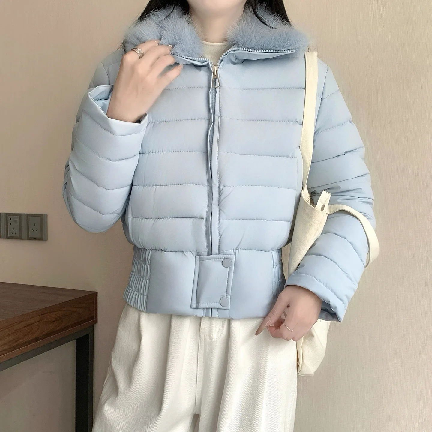 

European Women Winter Short Jacket Korean Thicke Large Lapel Collar Fur Collar Down Cotton Coat Female Small Fragrant Outerwear