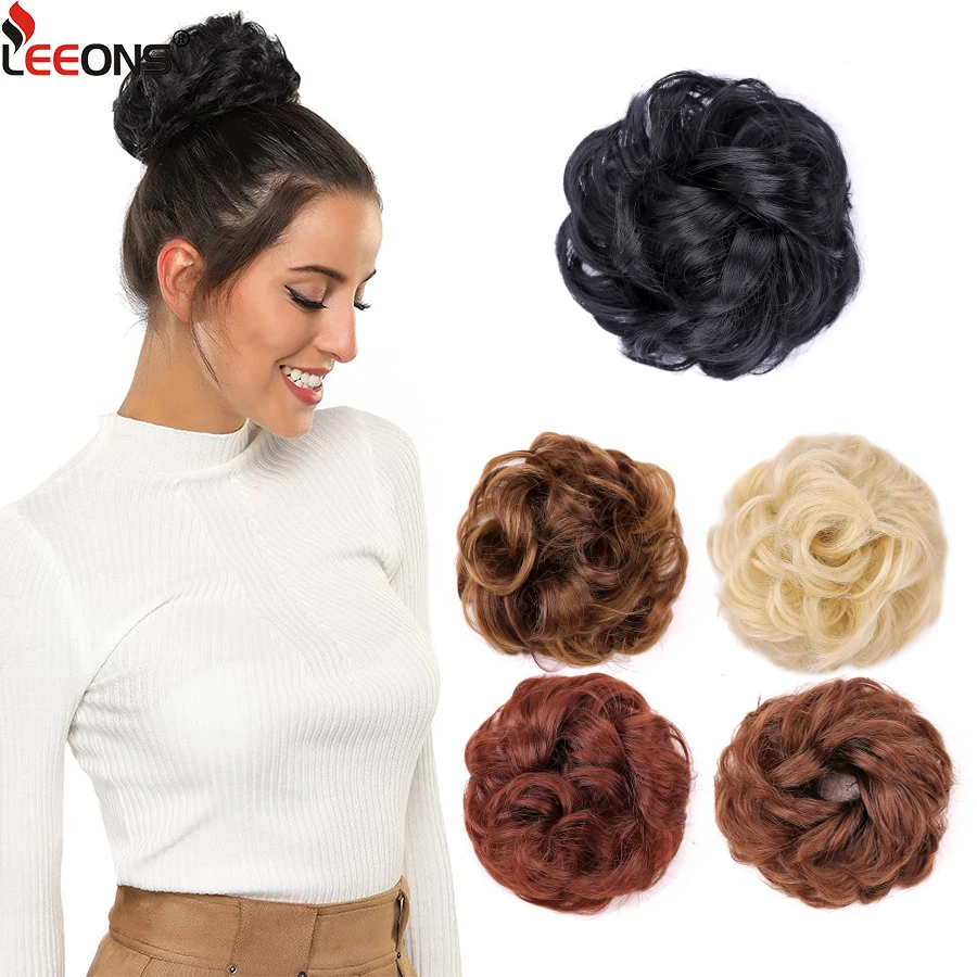 Synthetic Bun Hair Piece Rubber Band Hair Bun Scrunchies Wavy Curly Chignon Ponytail Hair Extensions Thick Updo Hairpieces