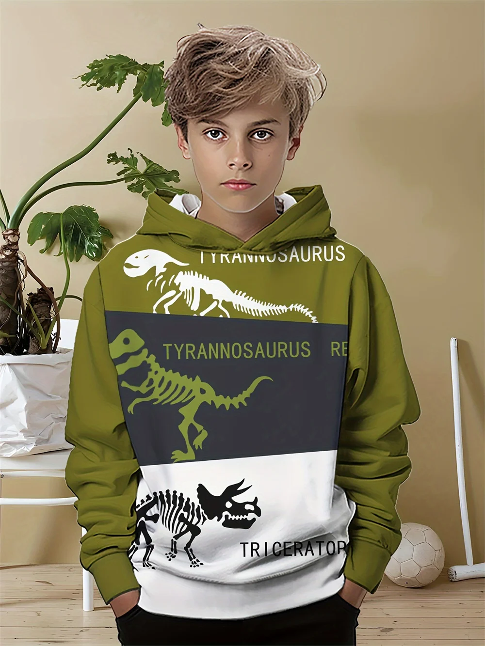 

Boys Clothes 3D Cool Dinosaur Printed Hoodies Comfortable Stretch Casual Pullover Long Sleeve Sweatshirt Spring and Autumn Thin