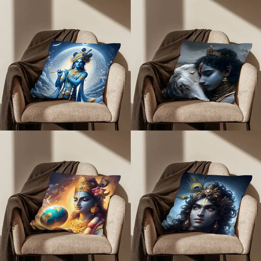 

Indian God Lord Krishna Throw Pillow Case For 45*45cm,55*55cm,30*30cm For Home Bedroom Decoration And Protector