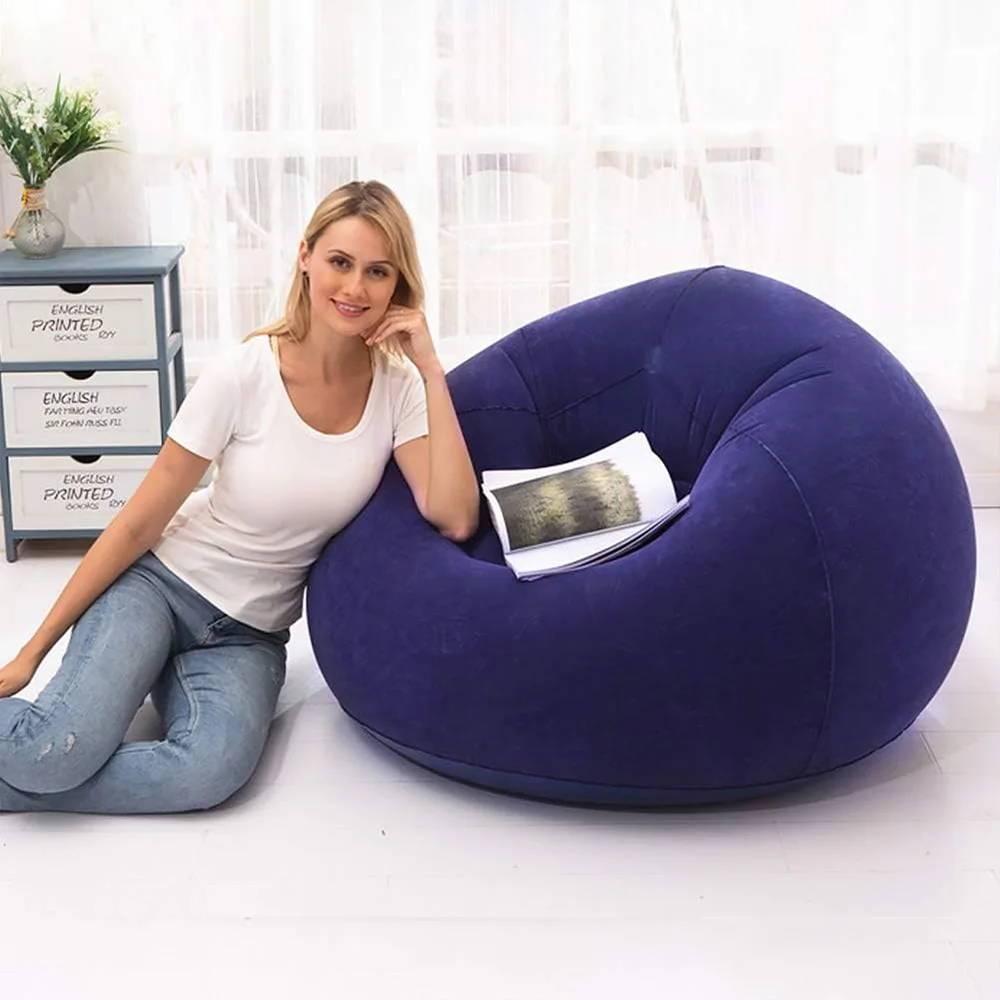 1pc Blue Inflatable Spherica Sofa Flocking Surface Round Sofa Living Room Bedroom Portable Folding Lazy Sofa Chair