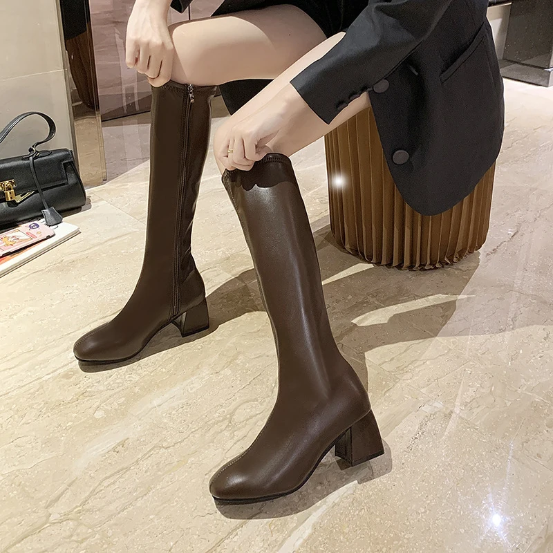 Comemore Women Knee High Boots Fashion Candy Color Zipper Goth Ladies Shoes Patent Leather Long Boot Luxury Designer High Heels