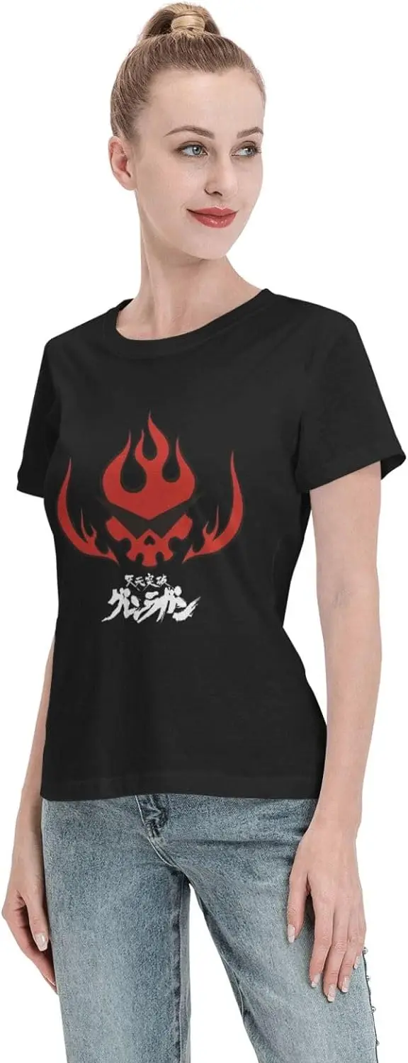 Anime Gurren Lagann Shirt Women's Crew Neck Short Sleeve Cotton Tees