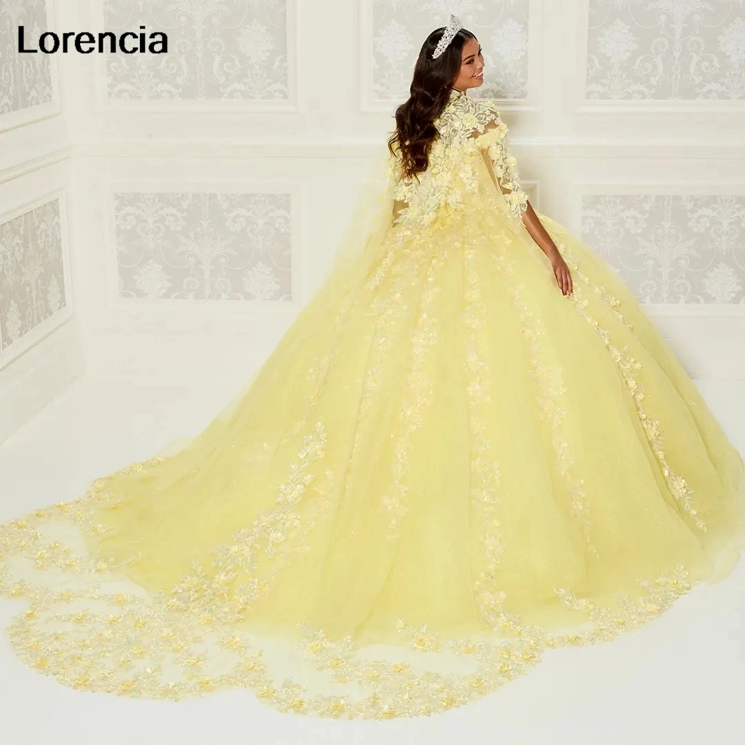 Lorencia lila Quince anera Kleid 2024 Ballkleid Blumen spitze Applikation Perlen mit Cape Korsett süß 16 vestidos de 15 años yqd775