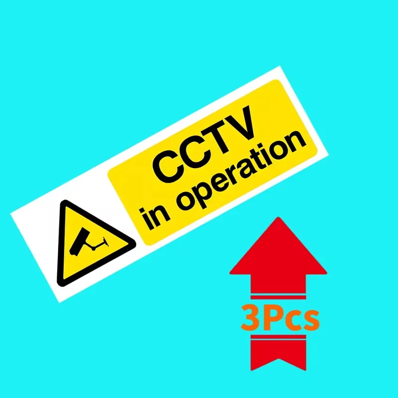 3-Pack CCTV Security Camera Warning Sign, Mixed Color Vinyl Sticker, Self-Adhesive for Glass/Metal/Plastic/Ceramic Surfaces