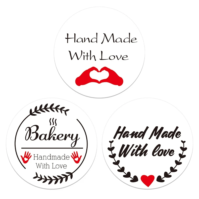 White Gold Foil 3 Styles 'Hand Made with Love' Sticker Roll 500pcs Scrapbooking for Baking Package Holiday Decor Sealing Labels