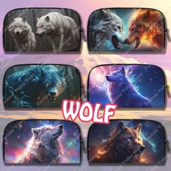 Fantasy Animal Wolf Wallets Magic Colorful Mysterious Wolf Purse Coin Bags Neon Galaxy Long Wallet Earphone Holder Storage Bag