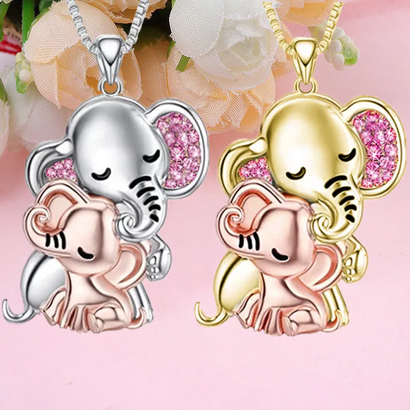 Fashion Elephant Necklace Two-color Stainless Steel Animal Pendant Engagement Necklaces for Women Animal Jewelry Halloween Gift