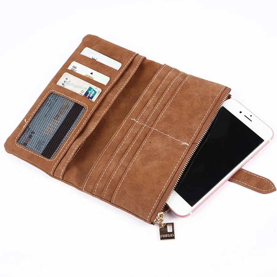 Vintage Women Long Wallet Matte PU Leather Clutch Zipper Coin Purse Multi Card Holder Phone Pocket Lady Wallet