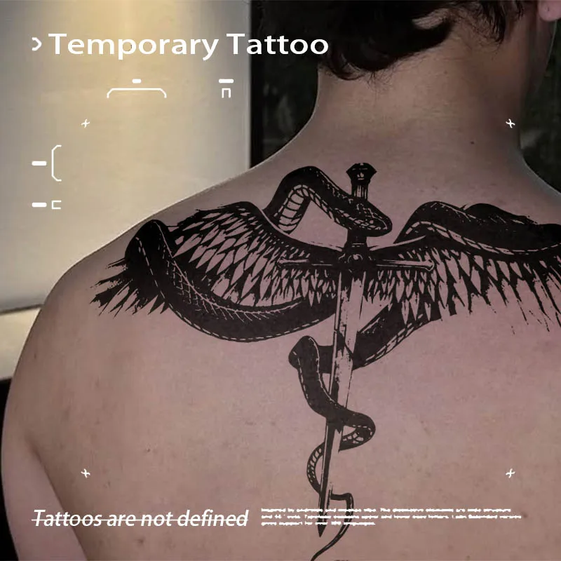 Winged Snake Sword Herbal Juice Tattoo Sticker Semi‑Permanent Waterproof Gothic Temporary Tattoo For Upper Back Shoulder Unisex