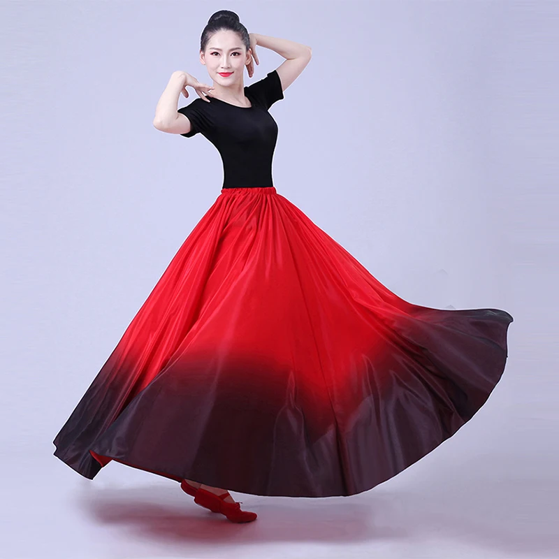 2 tons gradiente grande bainha saia espanha vestido de dança flamenco feminino desempenho palco dança traje longo midi saia feminina