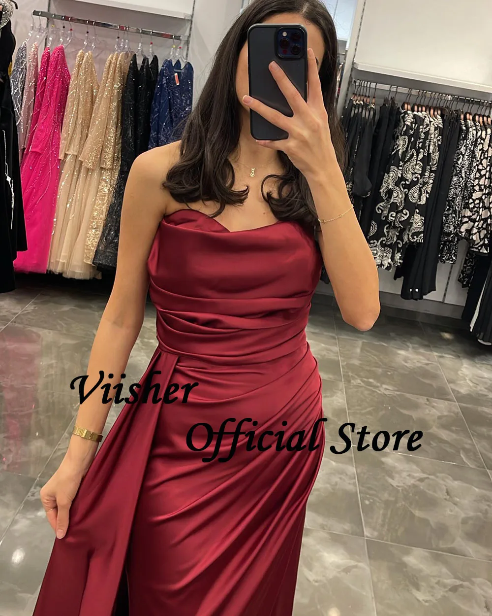 Viisher-Robe de soirée sirène en satin bordeaux avec jupe pour femme, longue robe d'invité de mariage, robe de Rhformelle, chérie