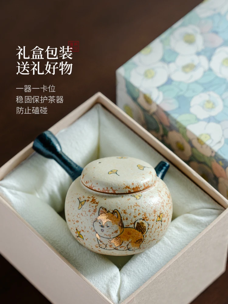 Ceramic Tea Maker Blue and White Firestone Red Pure Hand Drawing Cute Cat Little Teapot High-End Household Anti-Scald Single