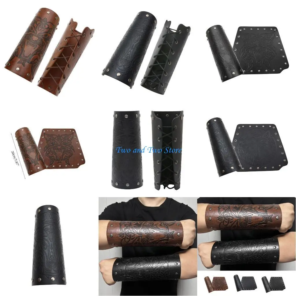 HX6F تنقش رأس الذئب نمط واقي المعصم الرجال Vintage فارس الأساور قابل للتعديل ثقب معدني قفافيز المعصم القوطية #1