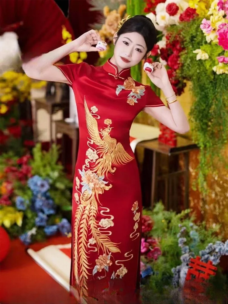 

Новое свадебное платье Cheongsam в китайском стиле для тостов, платье дракона и феникса, возврат дома